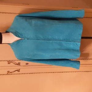 Studio Works Women size 18W turquoise suede like zipper front jacket